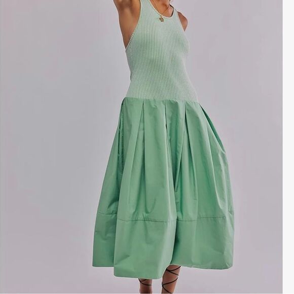 💚 Amuver Mint Green Bubble Midi Dress – Size S 💚 NWOT - Picture 1 of 9